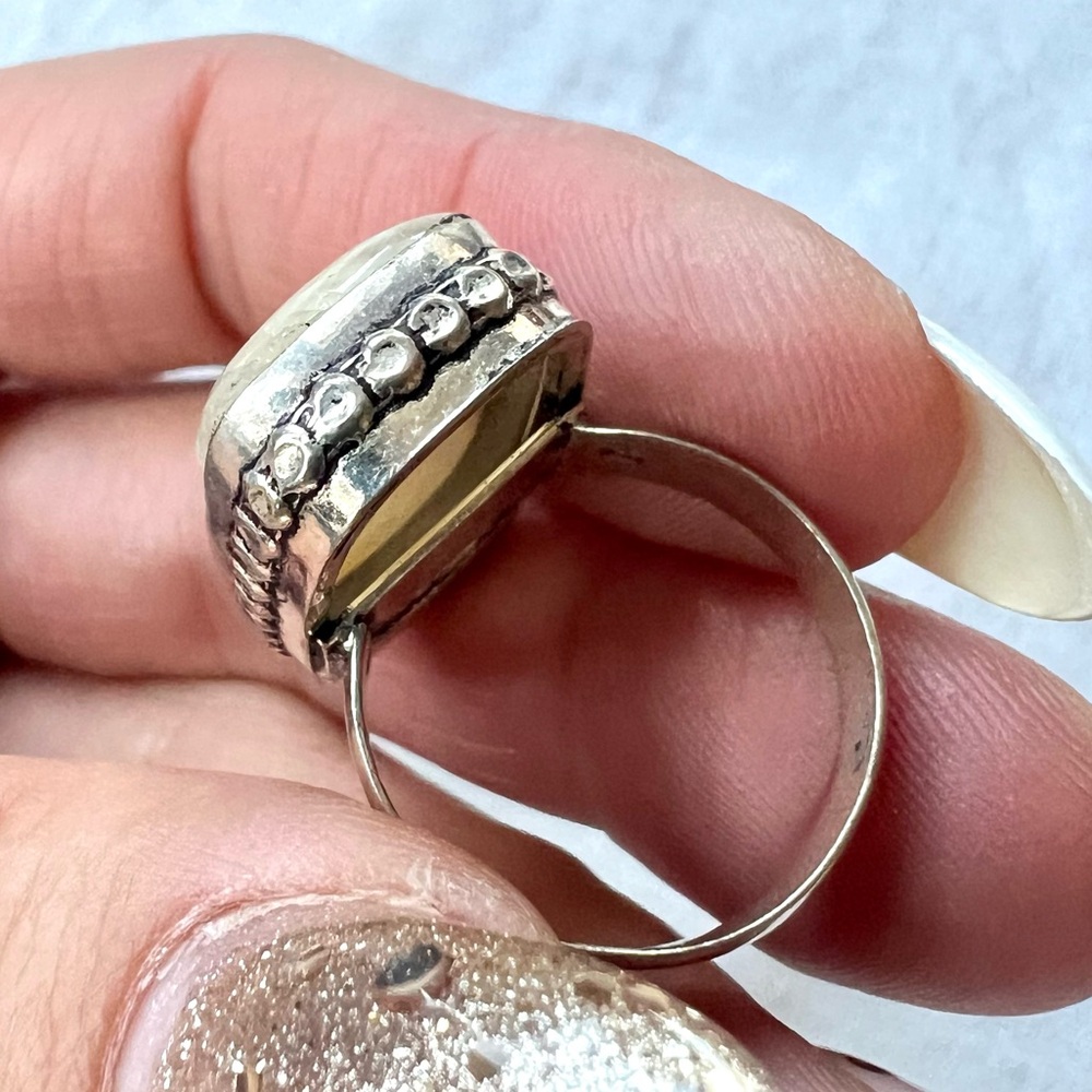 925 *flaw* Blue Flash PEACH MOONSTONE Ring 7.5 - Picture 8 of 12